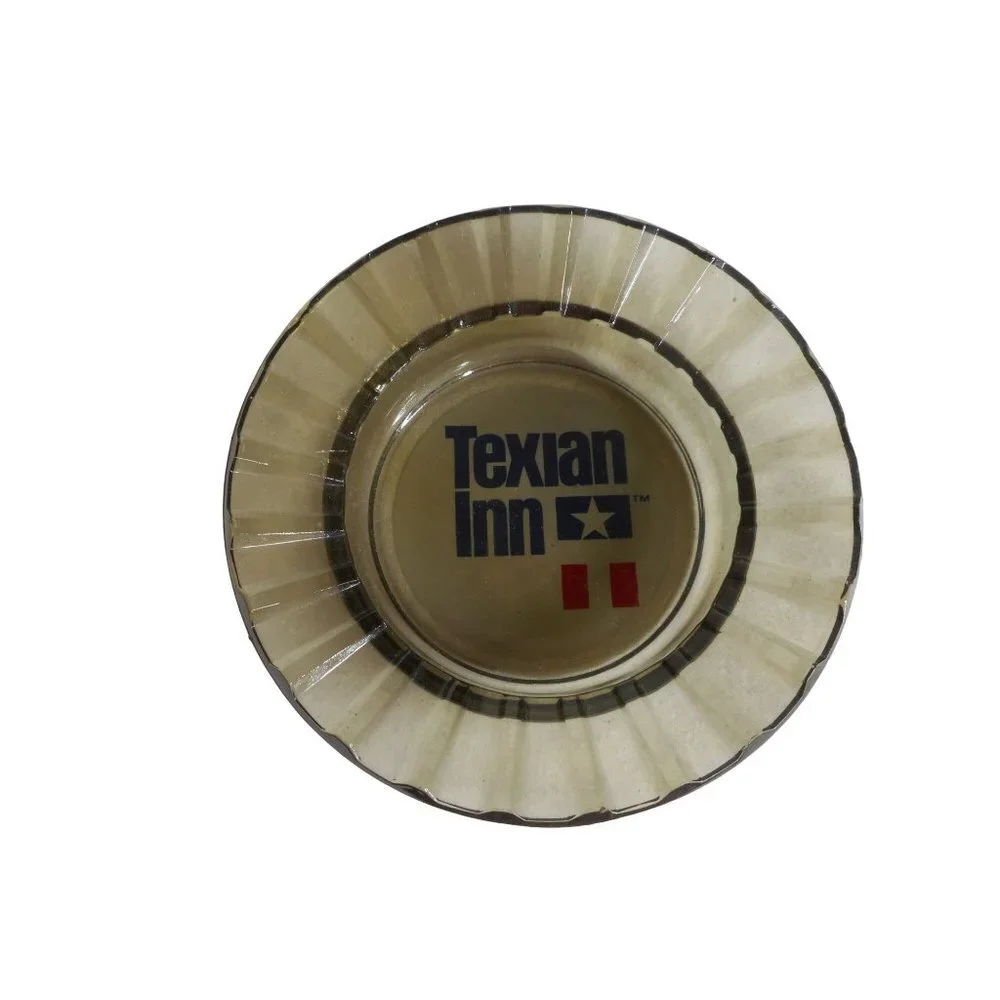 Texian Inn Ashtray Smoked Glass Vintage Motel Advertising - Estate Find